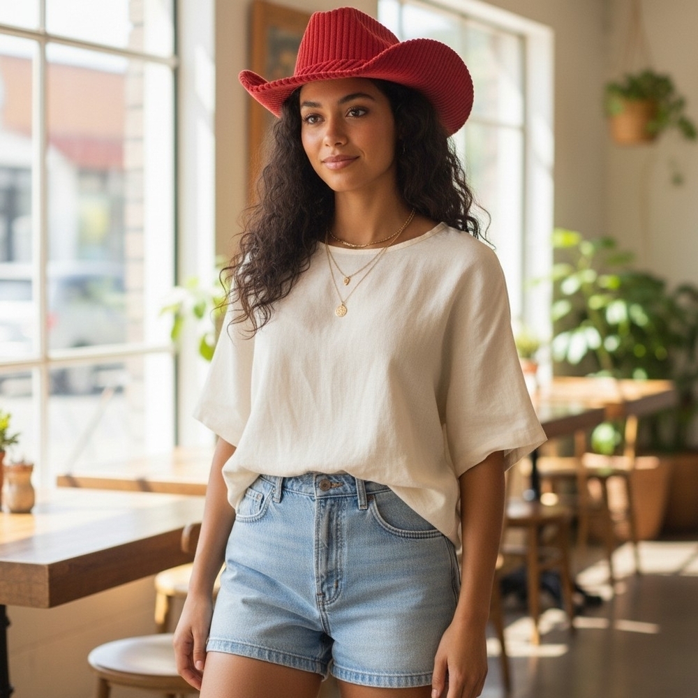 Shyanne Eastwood Red Corduroy Cowboy Hat - Women's Ribbed Fashion Hat - Picture 3 of 10
